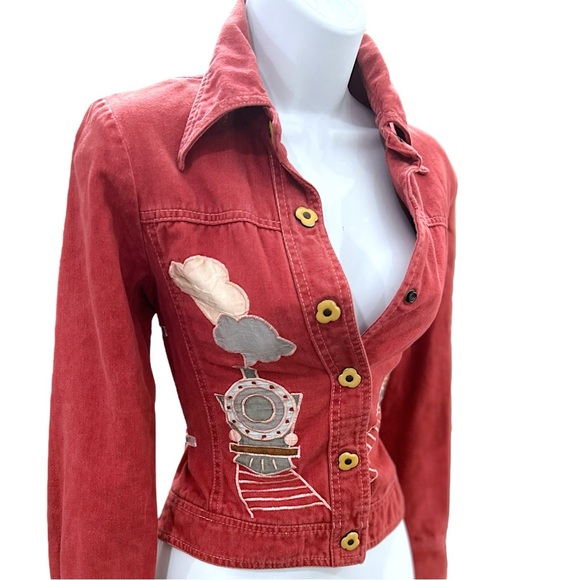Roncelli Vintage 1970s Novelty Train Appliqué Denim Jacket Top Wearable Art Sz S - Picture 6 of 16